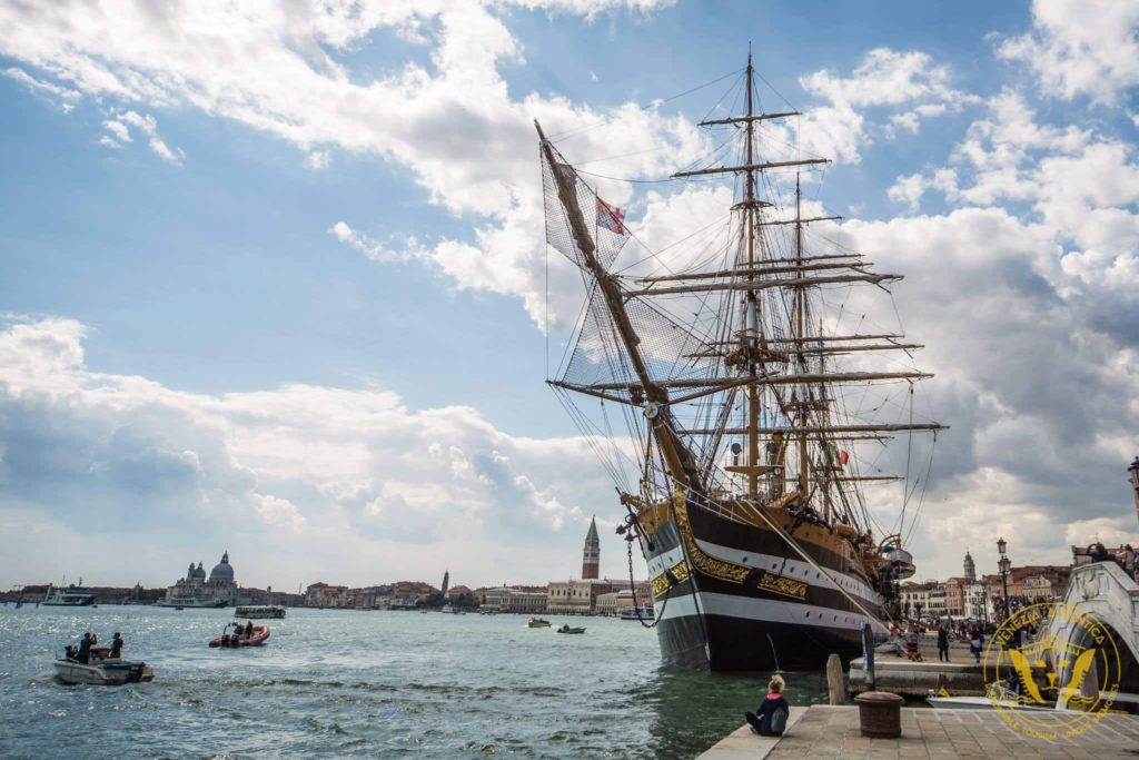 The Amerigo Vespucci is back in Venice - Venezia Autentica | Discover and Support the Authentic Venice - With a vessel's hull lenght of 82.4m a maximum width of 15.5 m, a draught of around 7m and a full load of 4146 tons, the Amerigo is propelled thanks to...