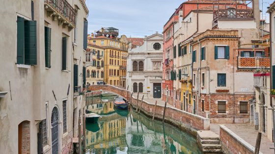Photo of a canal in Venice, shot from a bridge
