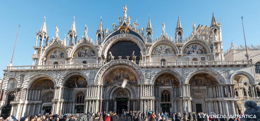 Saint Mark's Basilica in Venice, Italy, on a sunny day