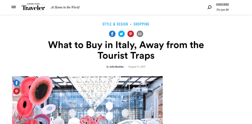 Condé Nast Traveler features Venezia Autentica in an article about responsible shopping in Italy - Venezia Autentica | Discover and Support the Authentic Venice - The prestigious travel publication recommends people to visit veneziaautentica.com to find a huge list of local artisans as well as well as to get their