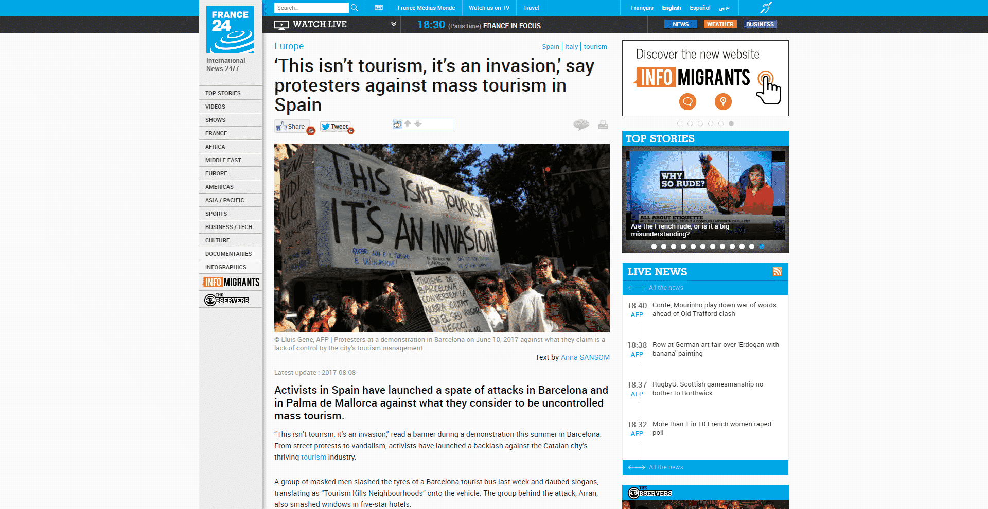 France24 quotes Venezia Autentica in an article about protests made by locals in Europe against mass tourism - Venezia Autentica | Discover and Support the Authentic Venice -
