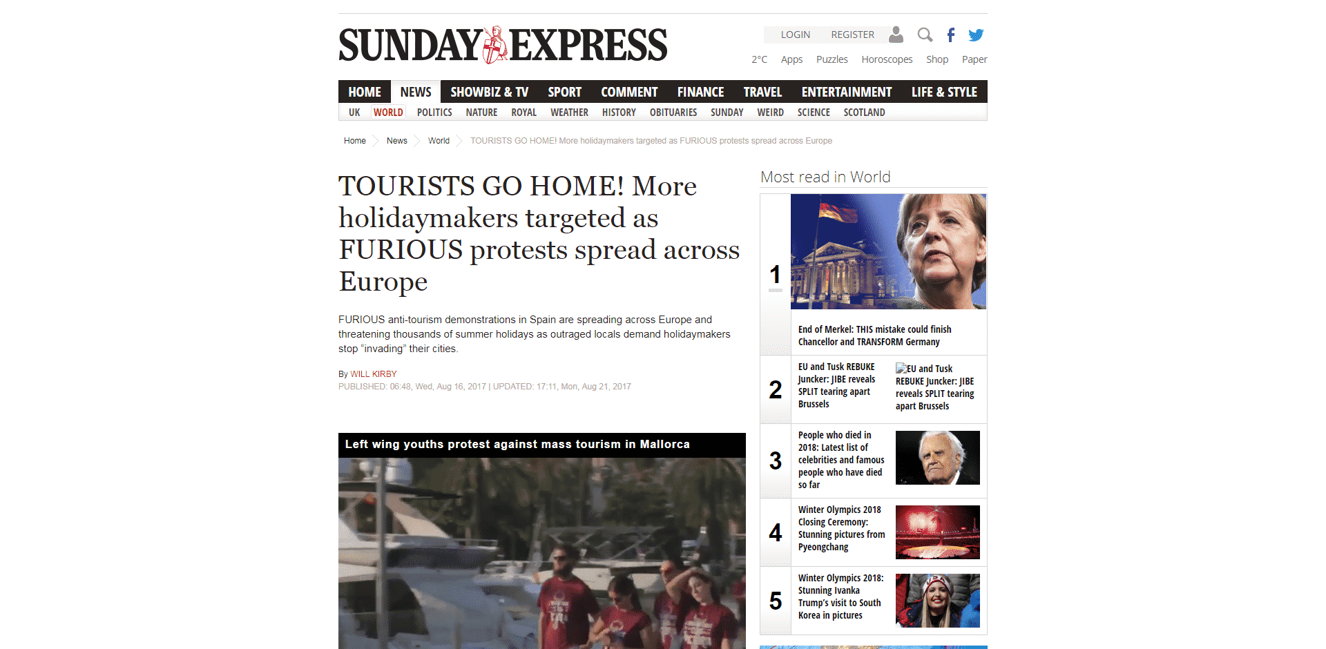 Sunday Express quotes Venezia Autentica in an article regards to the spreading of protests across Europe from local associations against mass tourism - Venezia Autentica | Discover and Support the Authentic Venice -