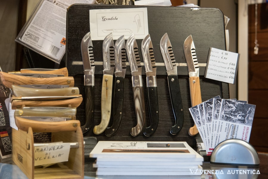 Coltelleria Lena handmade knifes and razors - Venezia Autentica | Discover and Support the Authentic Venice - The Gondola Knife, created by Coltelleria Lena, is a unique craft with beautiful hand-made handles and a blade that resembles the front ornament of the gondola
