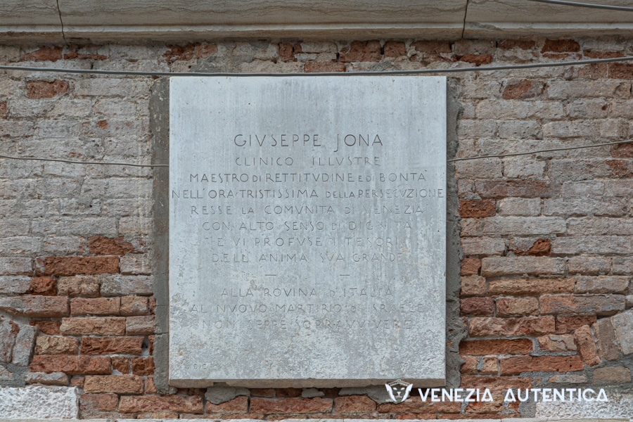 Giuseppe Jona memorial plaque in the Jewish Ghetto in Venice