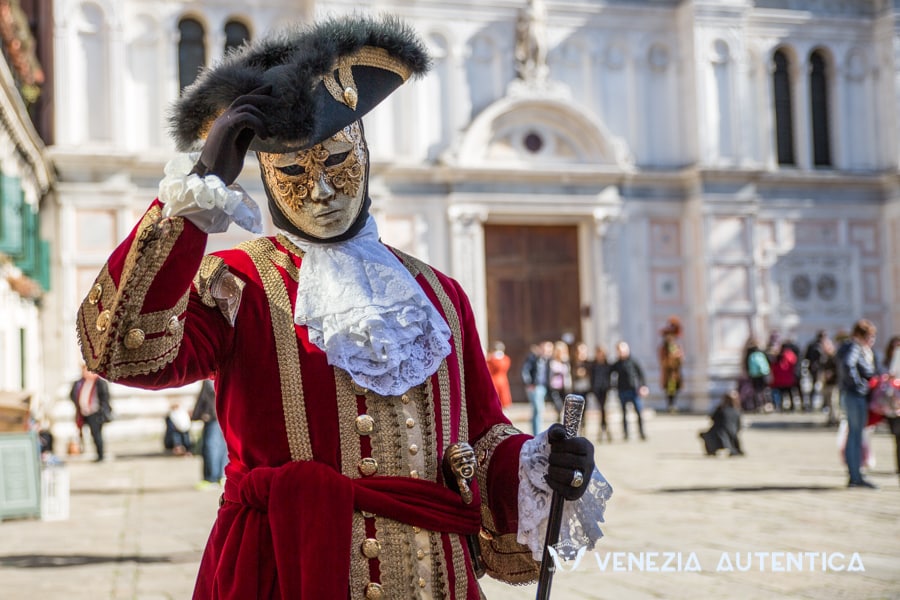venetian carnival costum and volto mask in venice